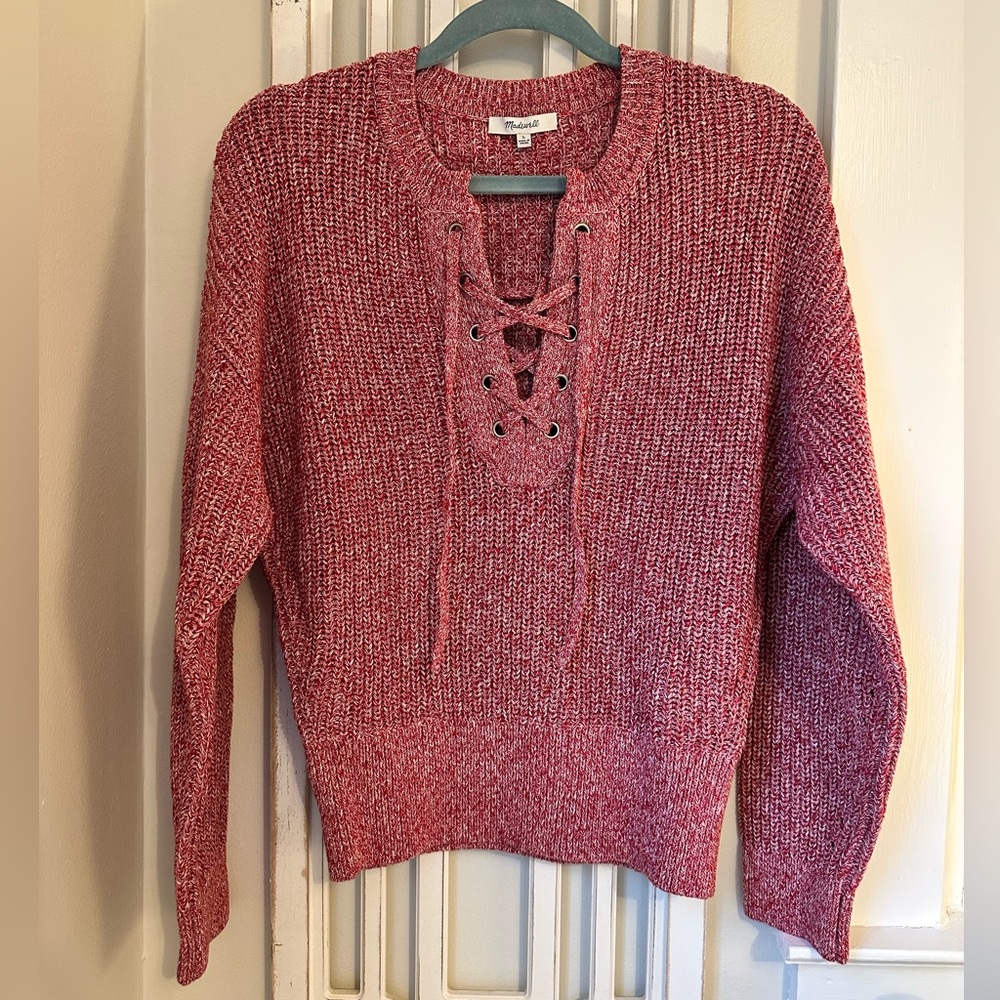 Madewell marbled ribbed lace-up sweater